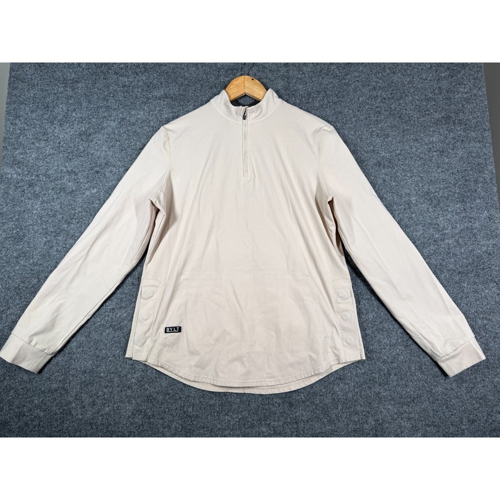 BYLT Premium Basics Shirt Mens Large Beige 1/4 Zip Mock Neck Athleisure Pullover